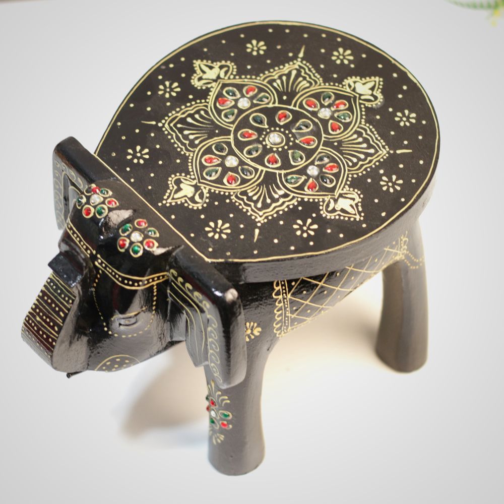 8' Wooden Colorful Elephant Stool