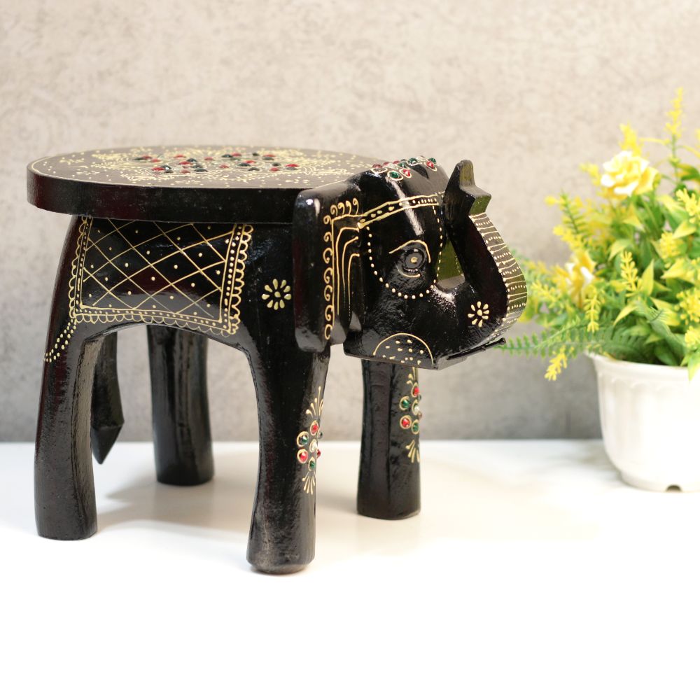 8' Wooden Colorful Elephant Stool