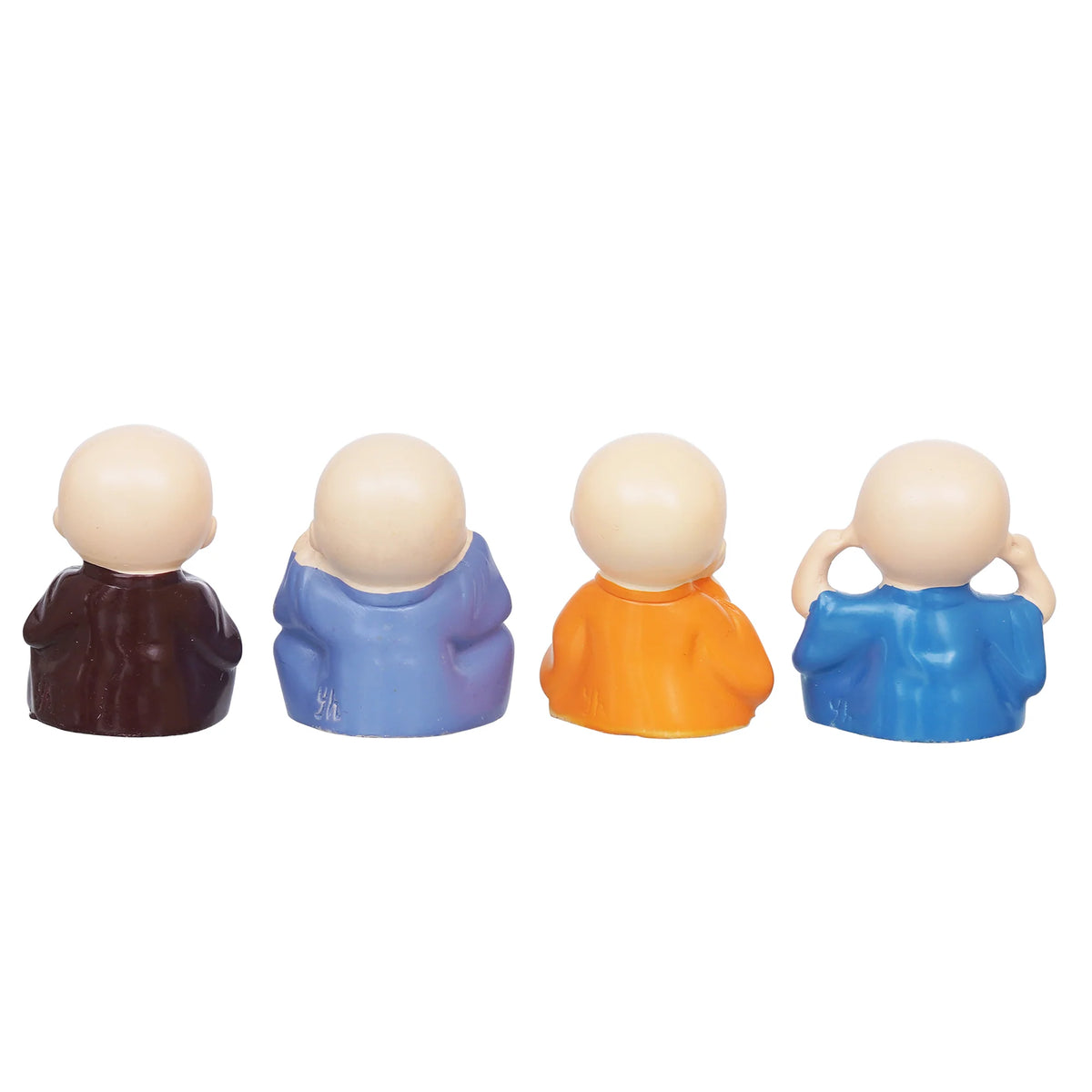 Set Of 4 Cute Little Monk Buddha Statues Decorative Showpieces For Car Dashboard, Home Office Decor