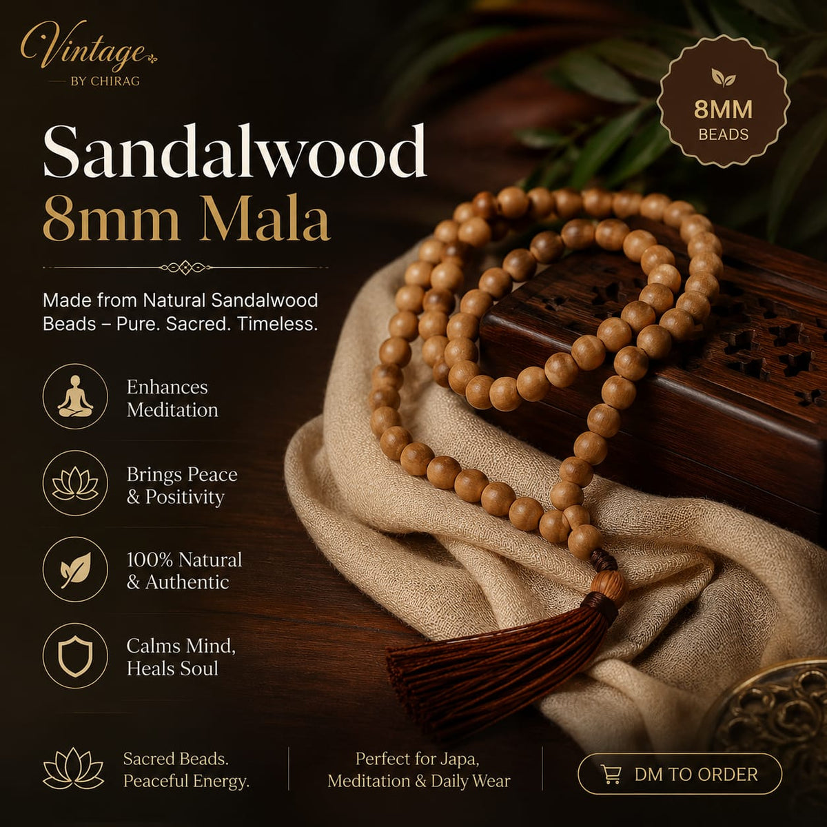 original sandalwood mala 8mm