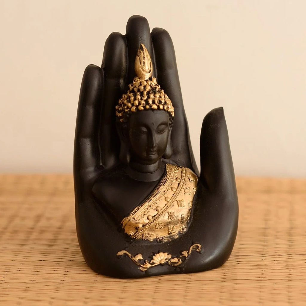 Handcrafted Palm Buddha Statue black and golden
