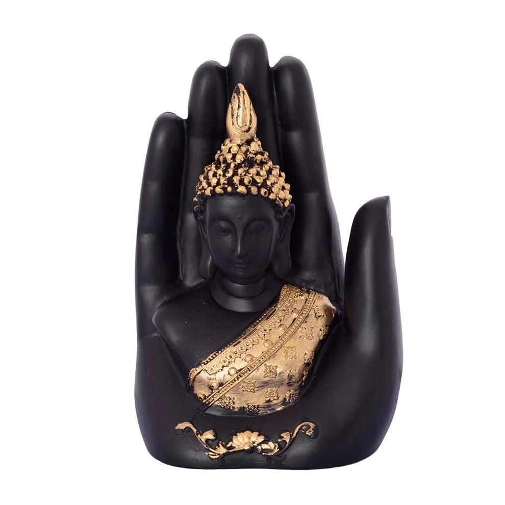 Handcrafted Palm Buddha Statue black and golden