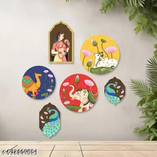 Pichwai Art MDF Wall Painting for Living Room | Wall decor | Home Decor | Wall Hanging ( Set of 6 )