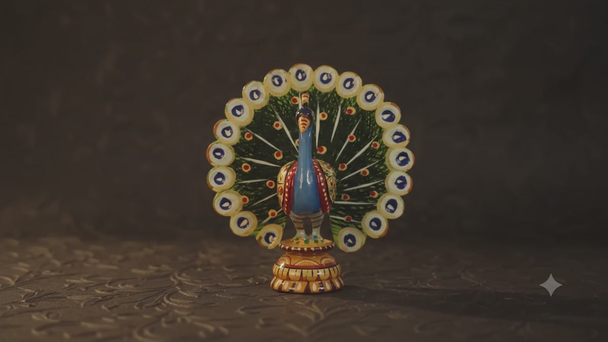 Wooden hand painted peacock
