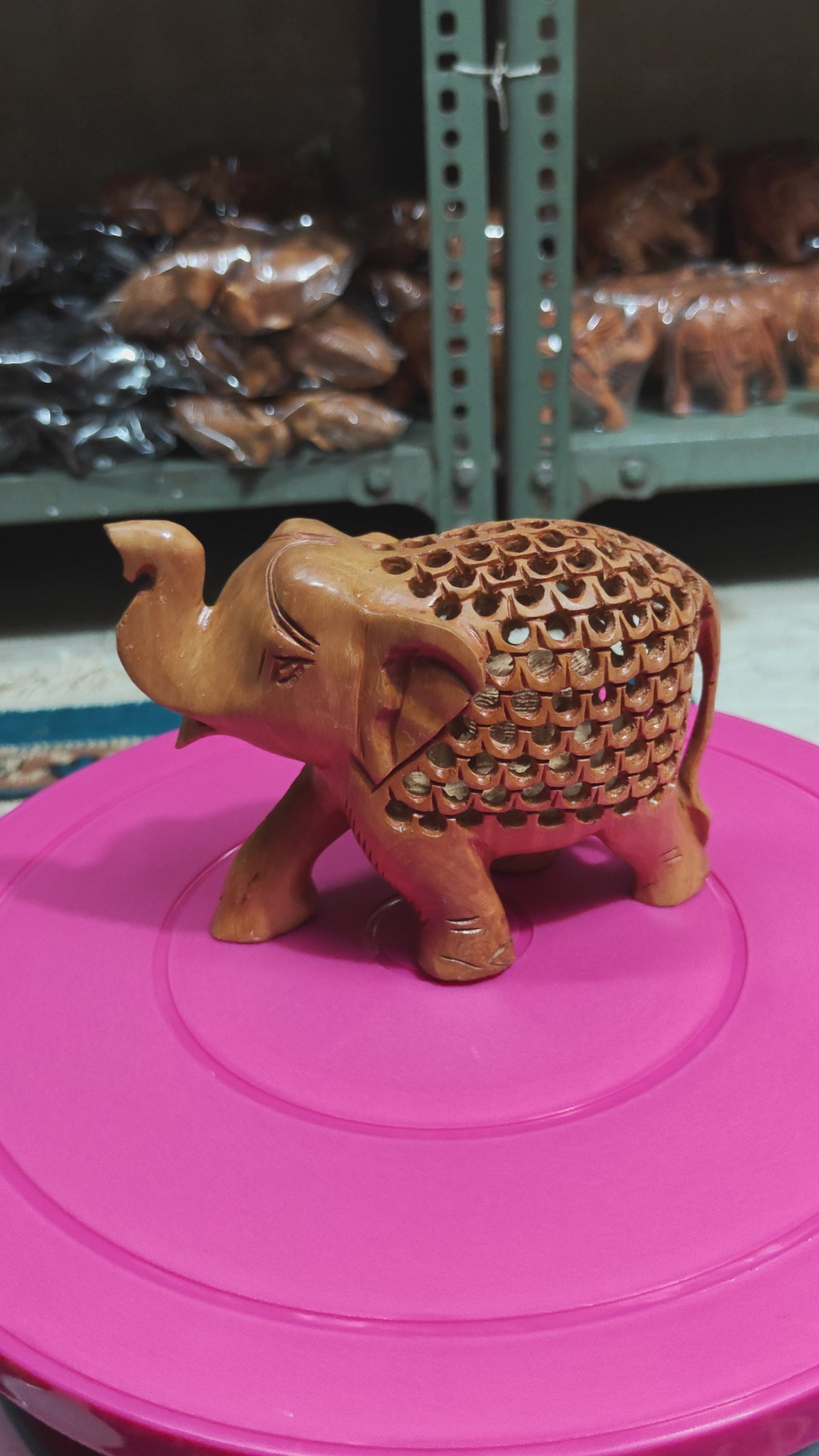Wooden handmade FINE Jali elephant TRUNK UP