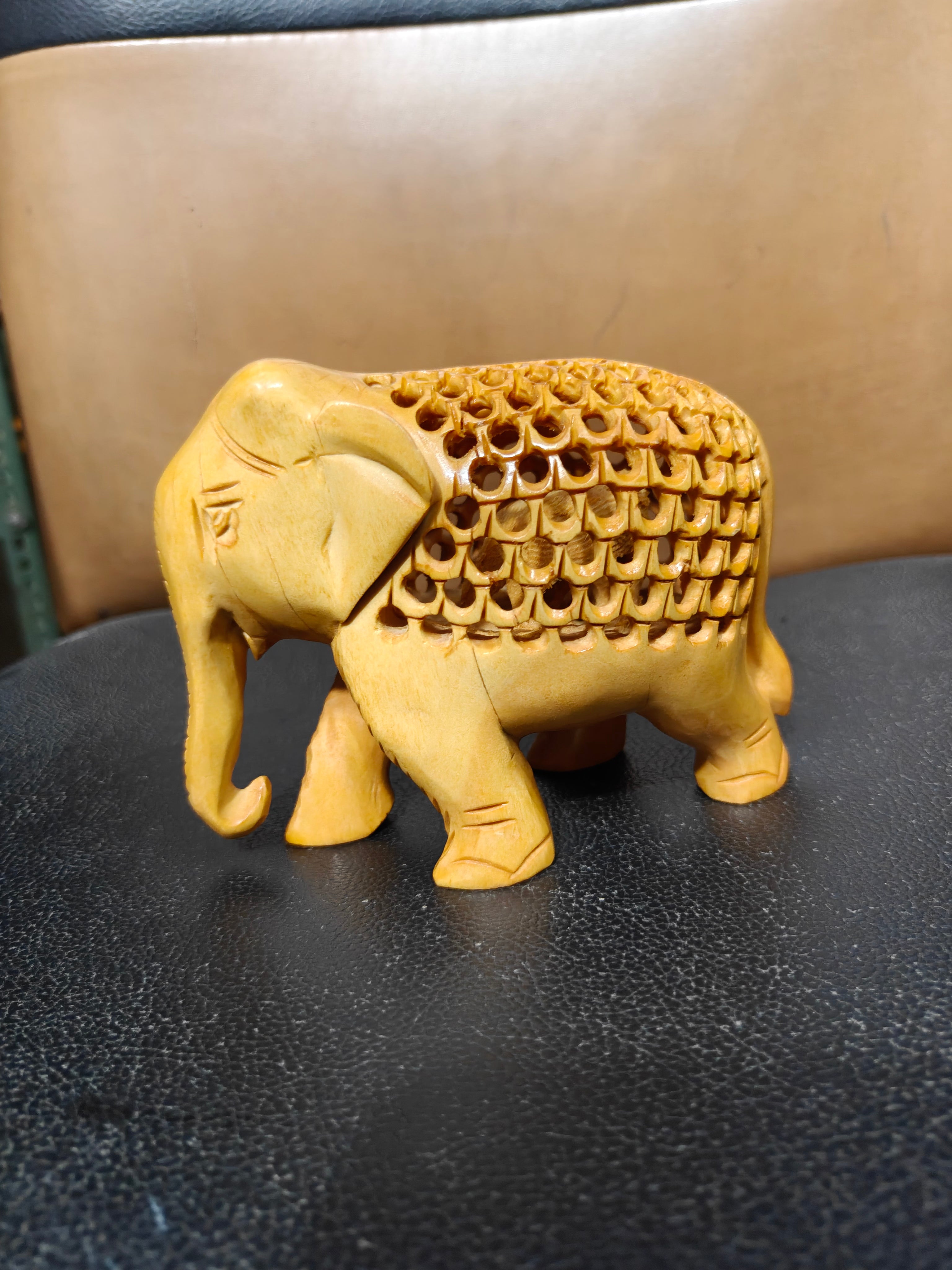 Wooden jali elephant trunk down 4 inch