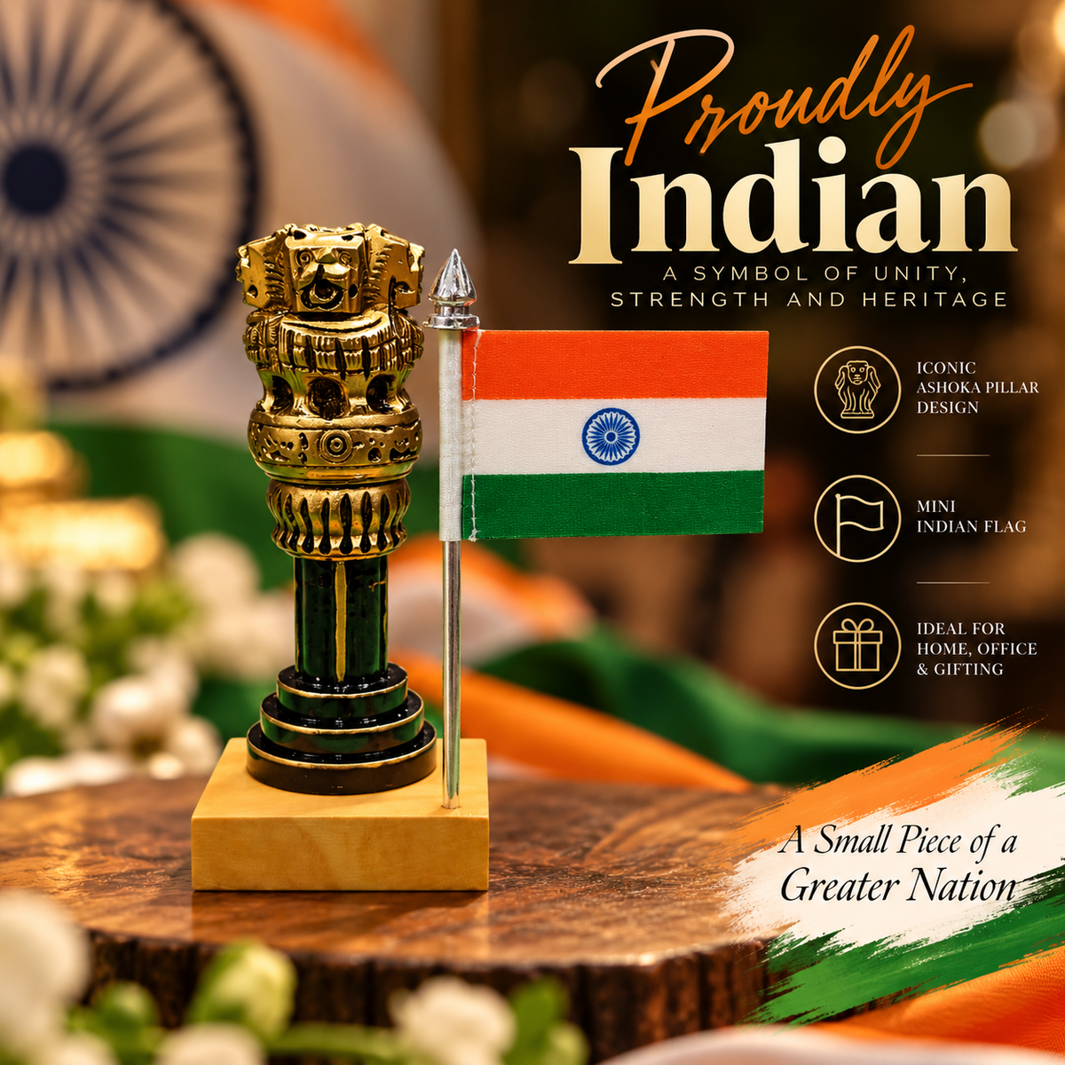 Ashoka pillar with flag