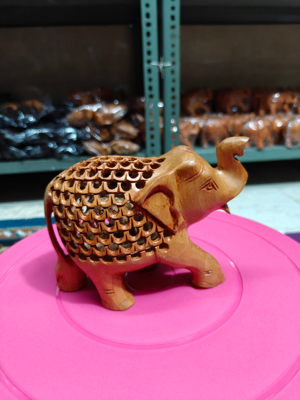 Wooden handmade FINE Jali elephant TRUNK UP