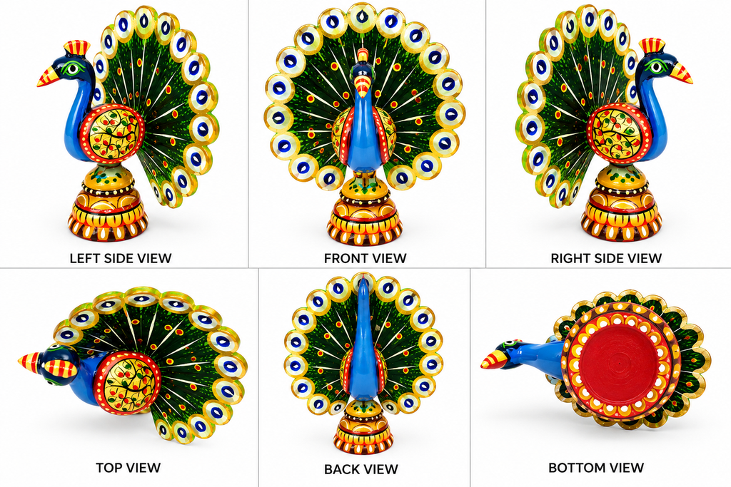 Wooden hand painted peacock