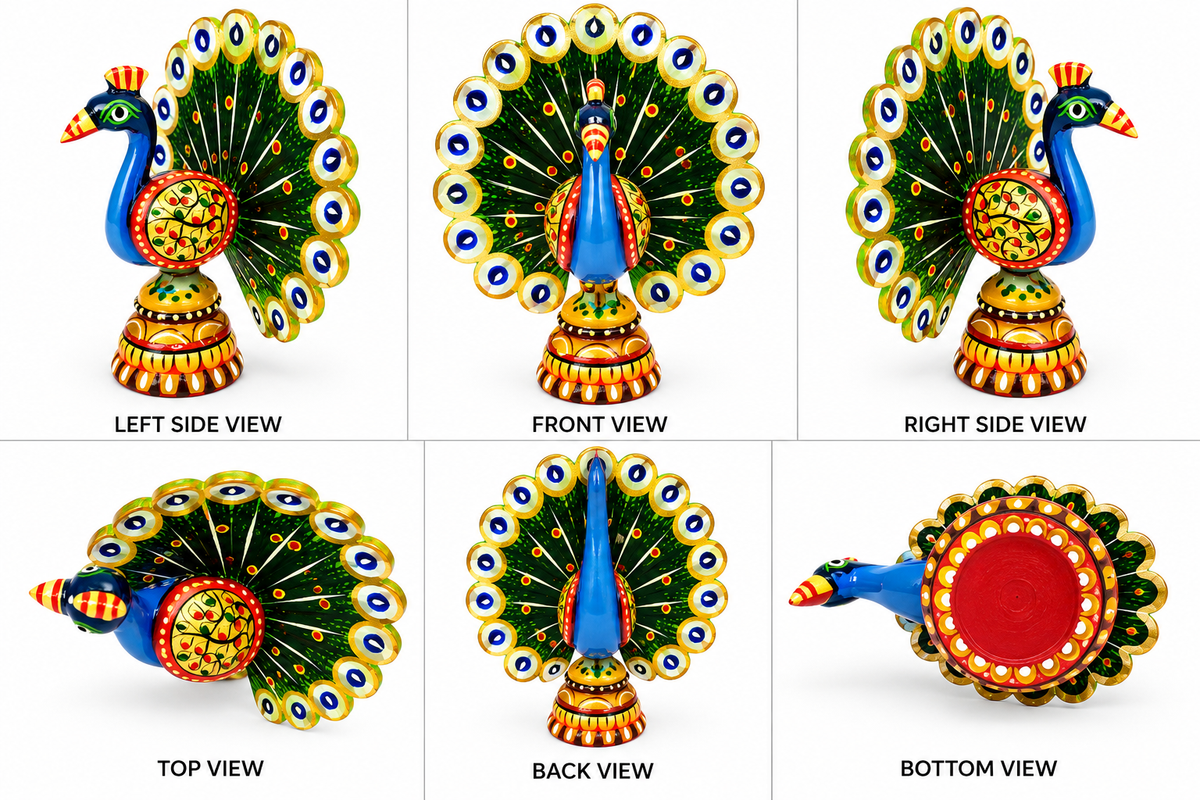 Wooden hand painted peacock