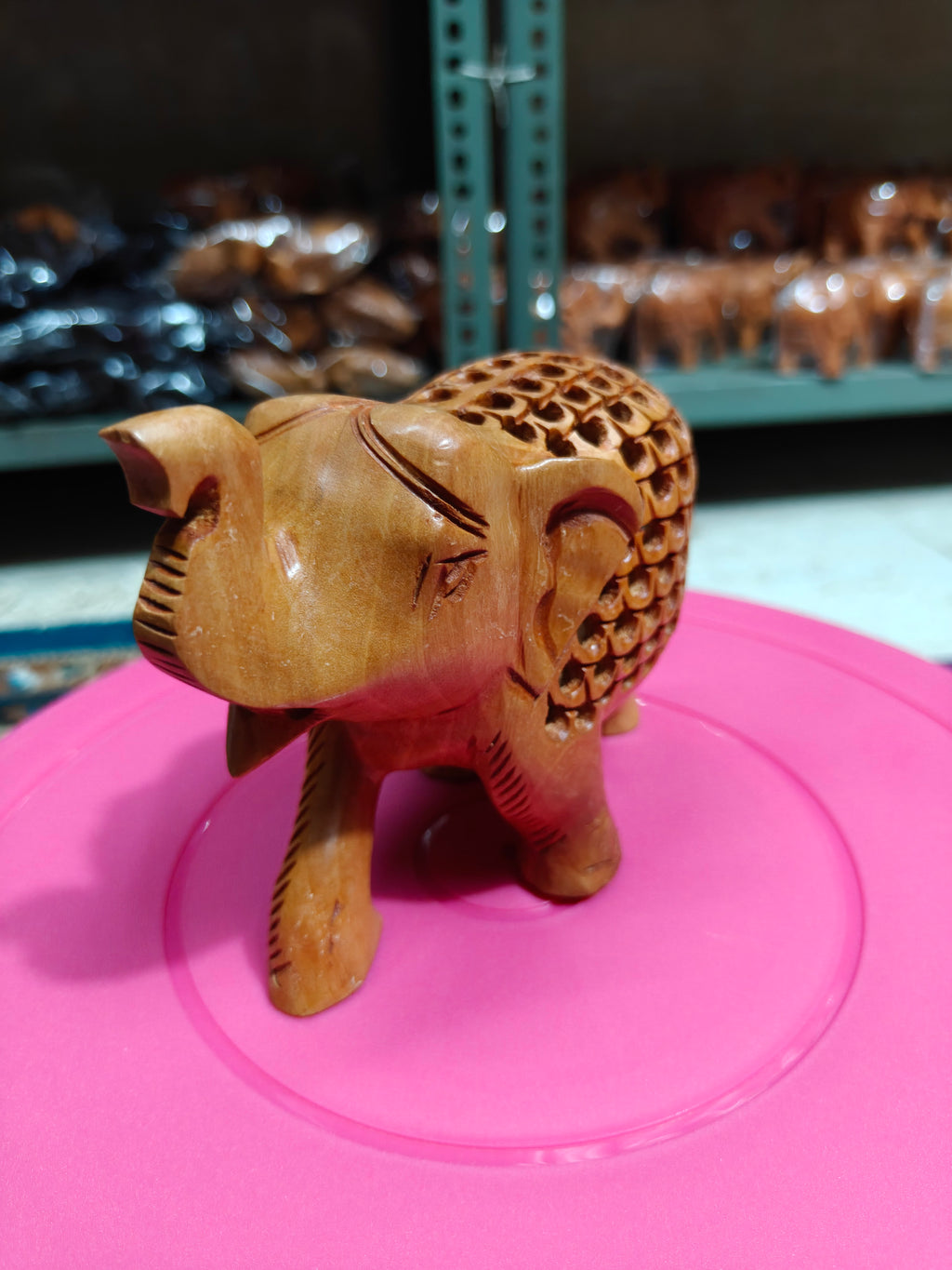 Wooden handmade FINE Jali elephant TRUNK UP