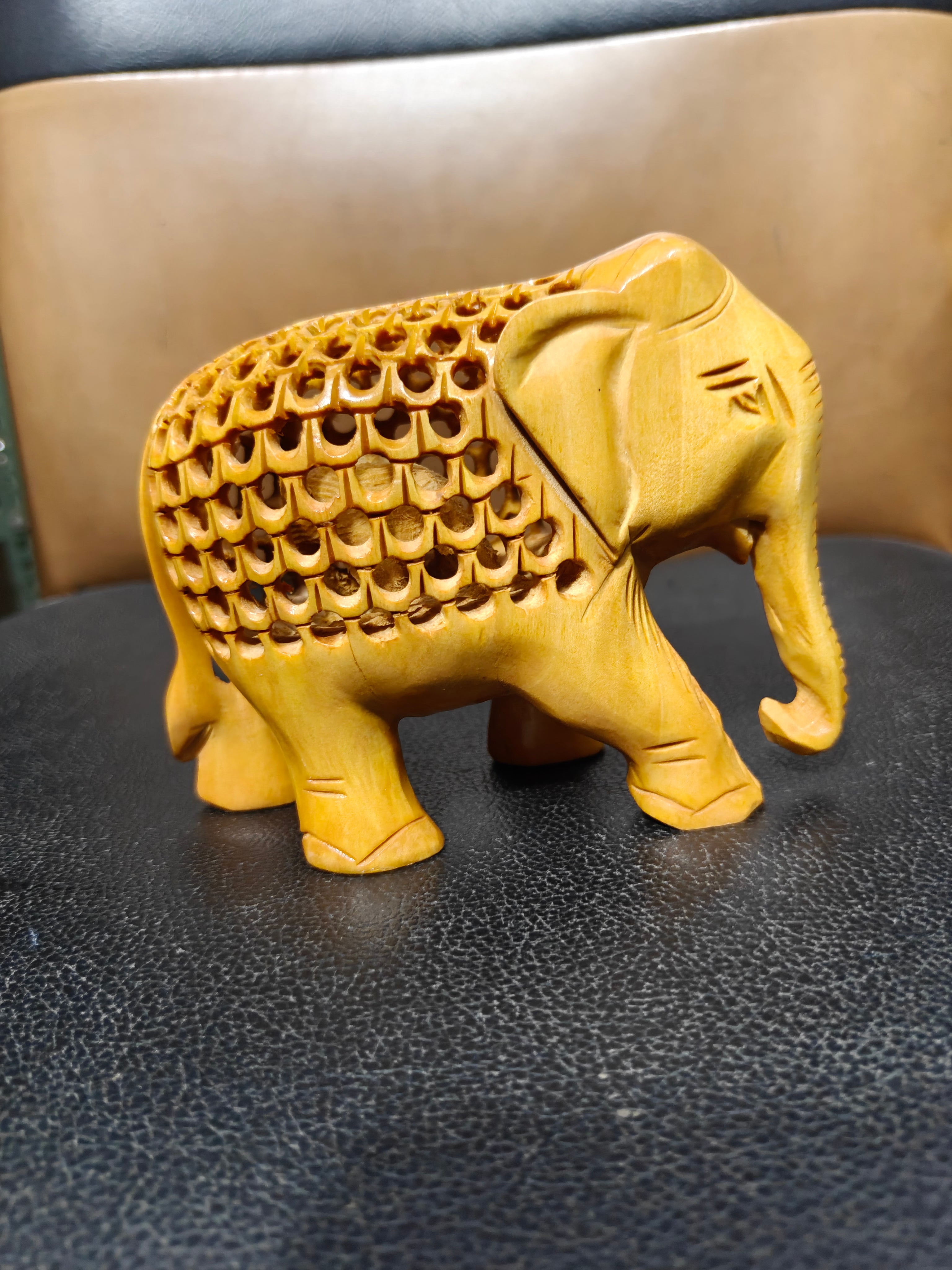 Wooden jali elephant trunk down 4 inch