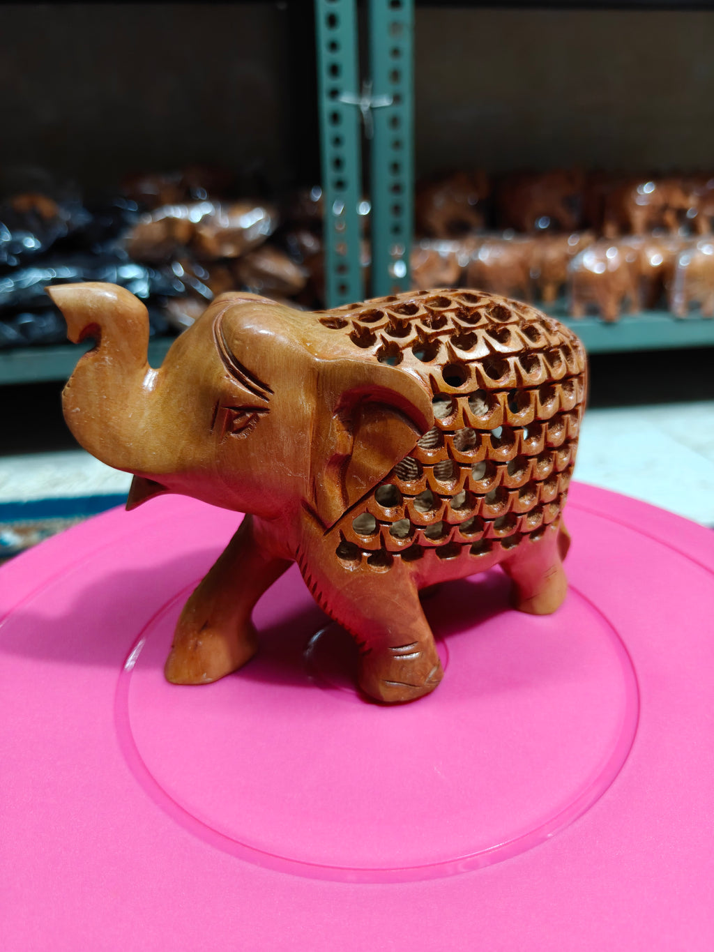Wooden handmade FINE Jali elephant TRUNK UP