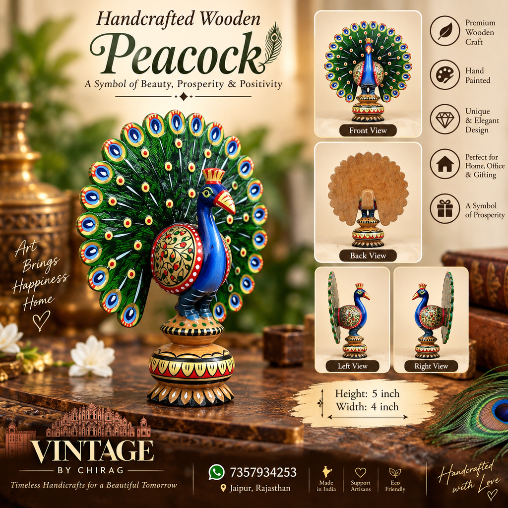 Wooden painting peacock