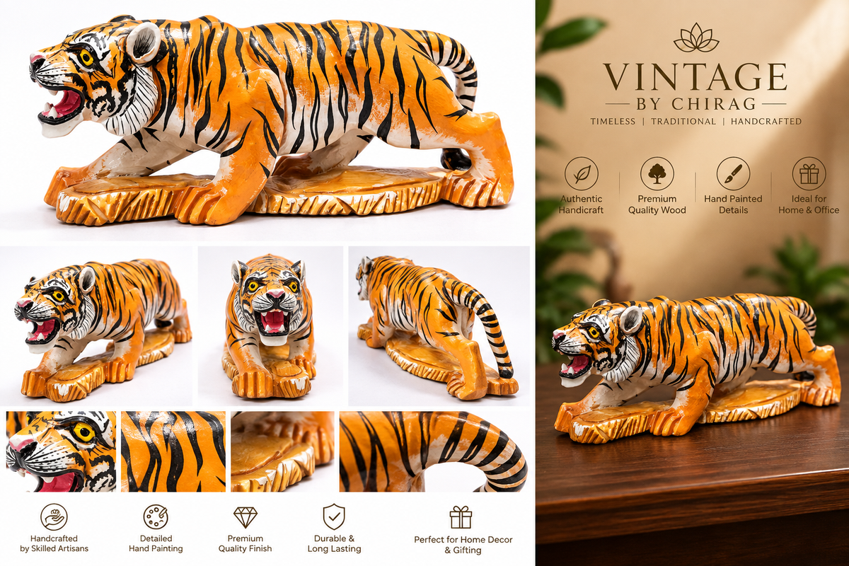 Beautiful wooden painting tiger
