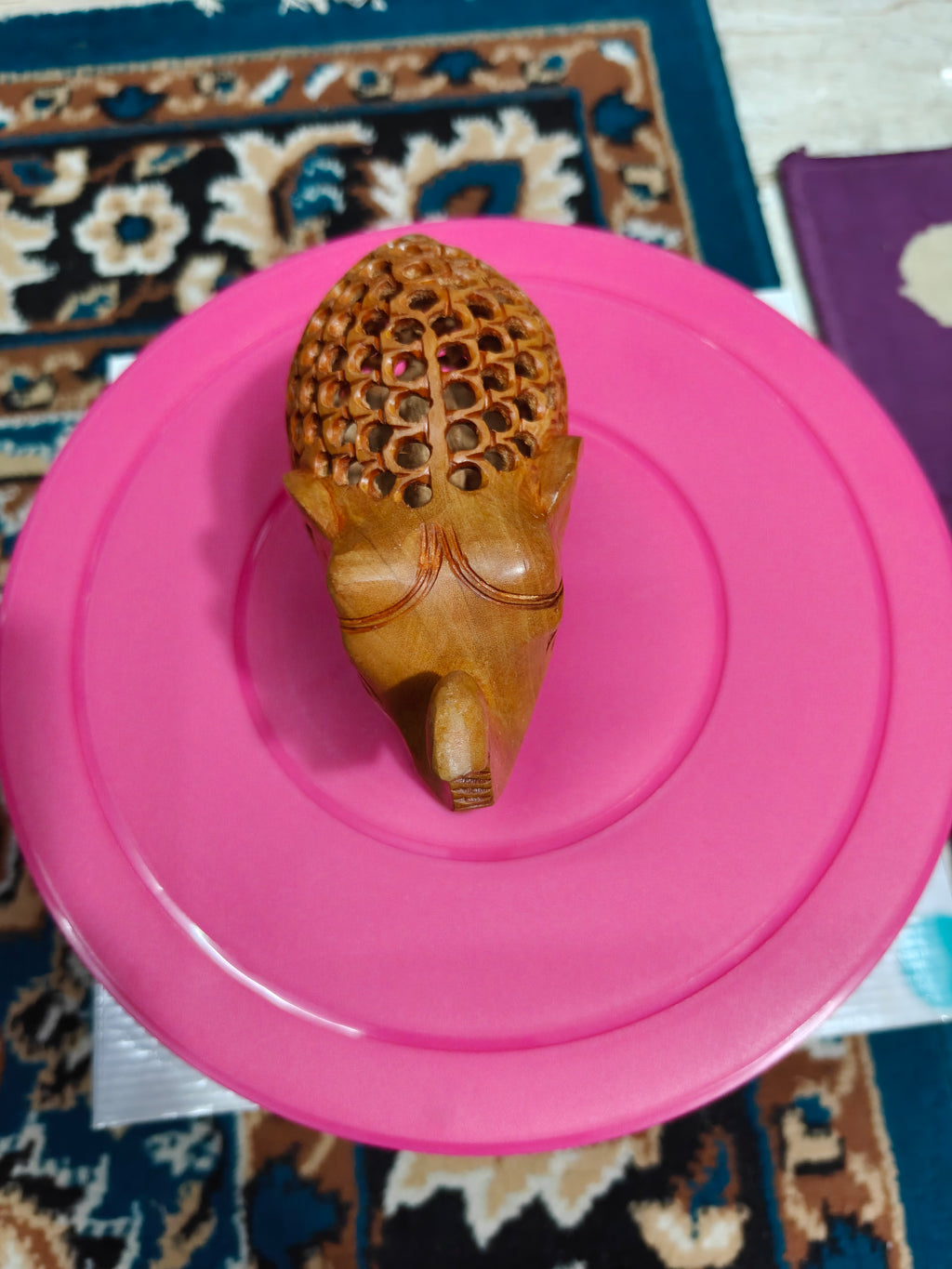 Wooden handmade FINE Jali elephant TRUNK UP