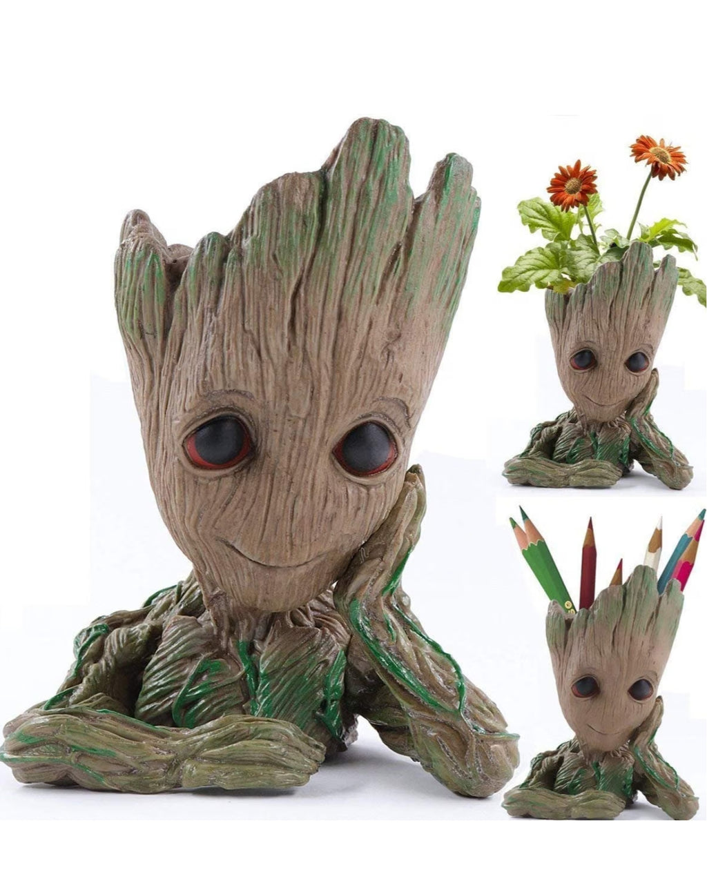 Baby Groot Tree Thinking Man Avengers Action Figure Stationery Organizer or Flowerpot with Drainage Hole pair of 2