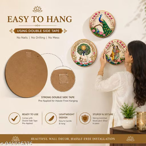 Pack of 3 Pichwai Wall Hanging Decorative Items for Home, Wall Hanging for Living Room, Wall Hanging Decorative Items for Home,