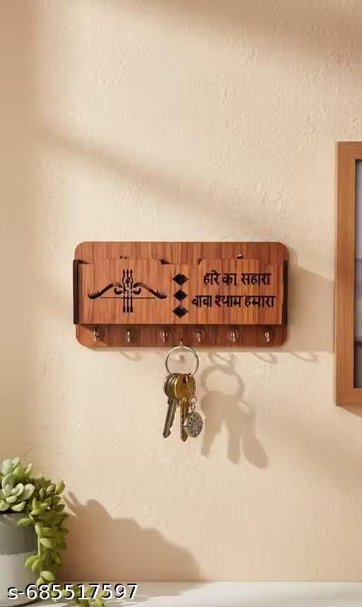 Wooden Key Holder & Phone Stand with Charger Slot